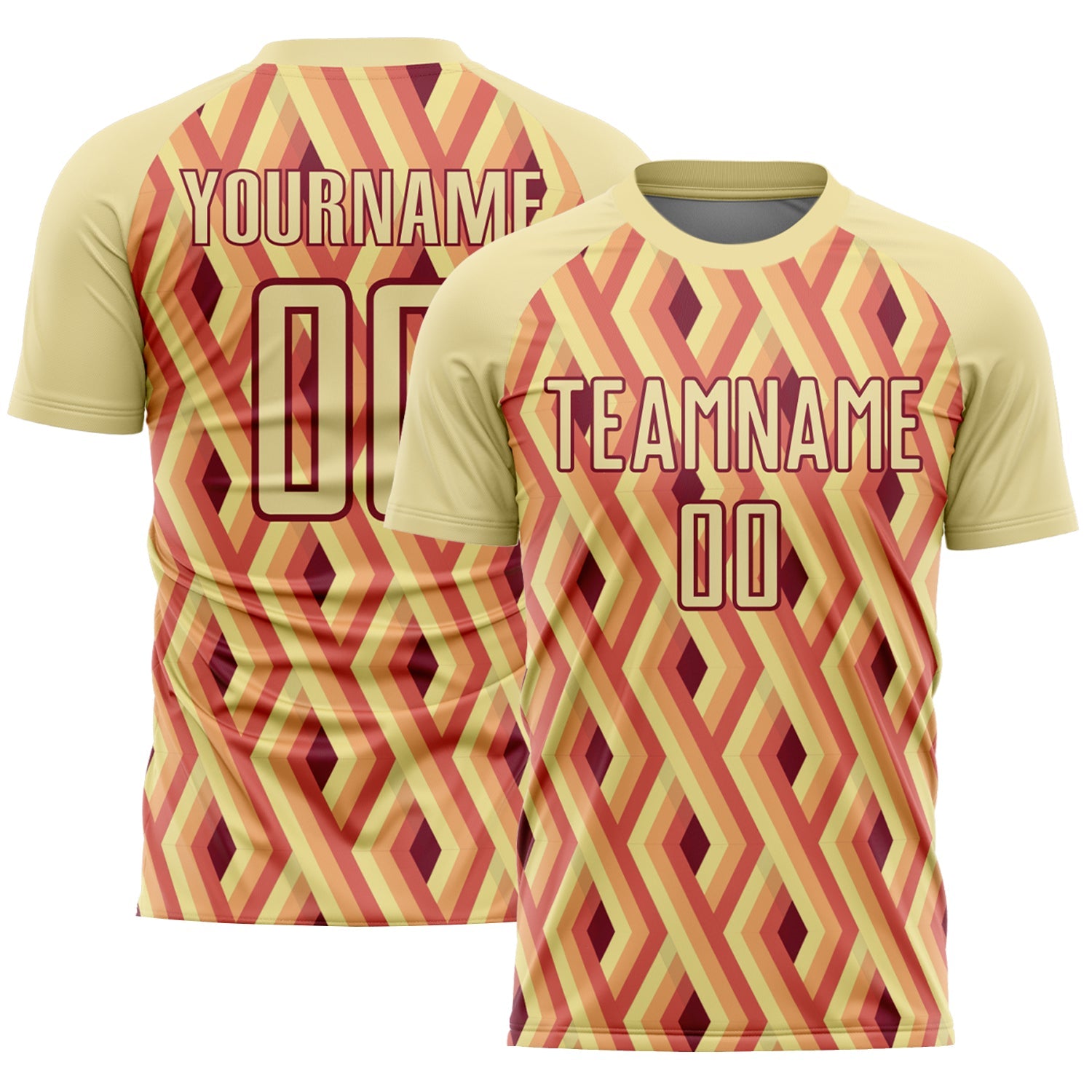 Custom Sand Crimson Geometric Shapes Sublimation Soccer Uniform Jersey - Main View