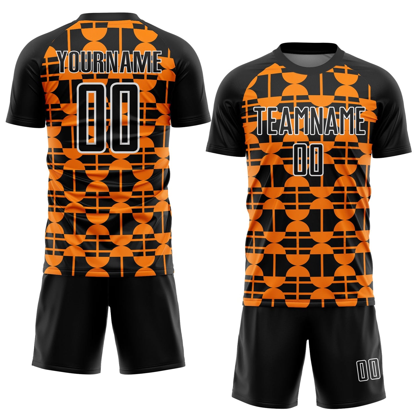 Custom Black Bay Orange-White Geometric Shapes Sublimation Soccer Uniform Jersey view 2