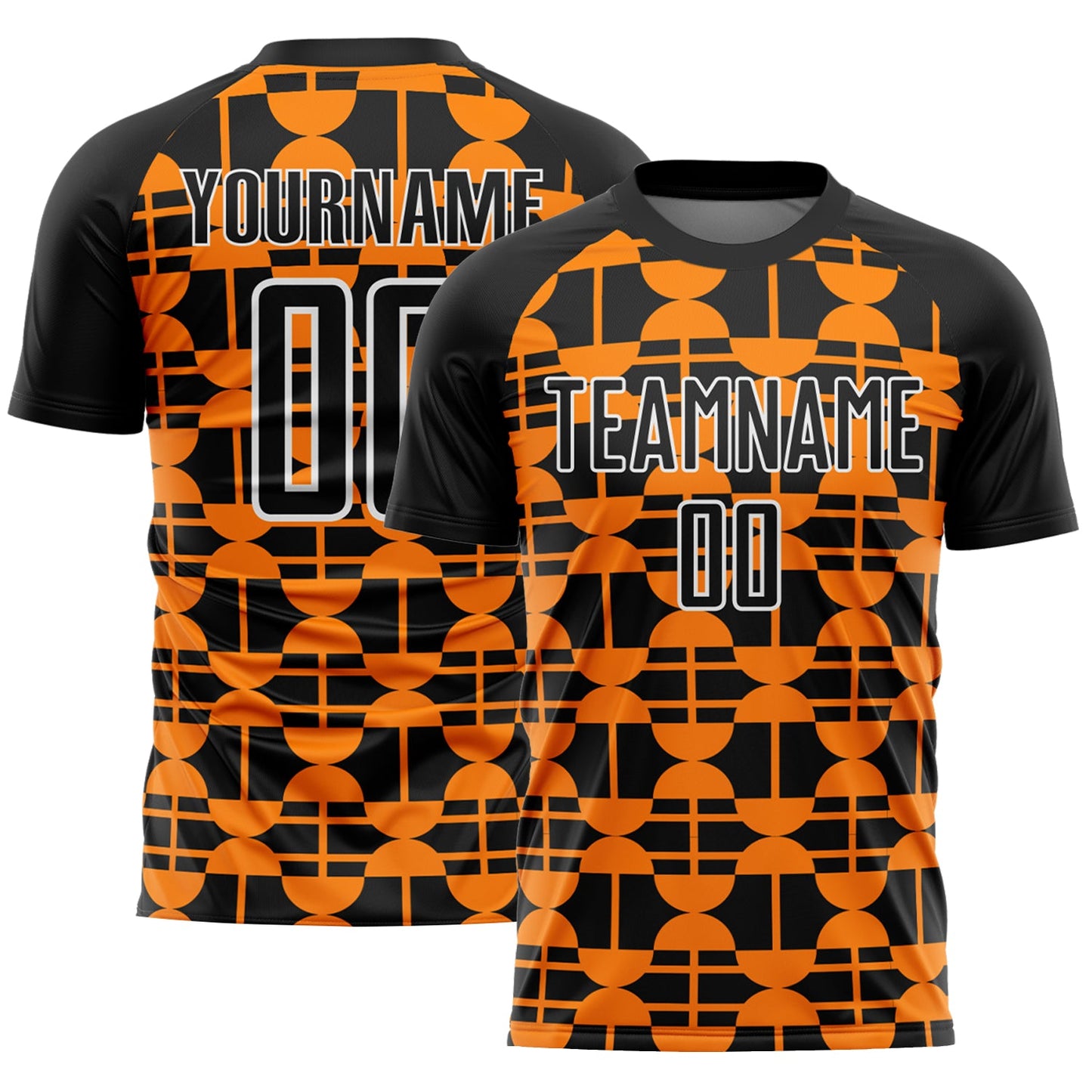 Custom Black Bay Orange-White Geometric Shapes Sublimation Soccer Uniform Jersey - Main View