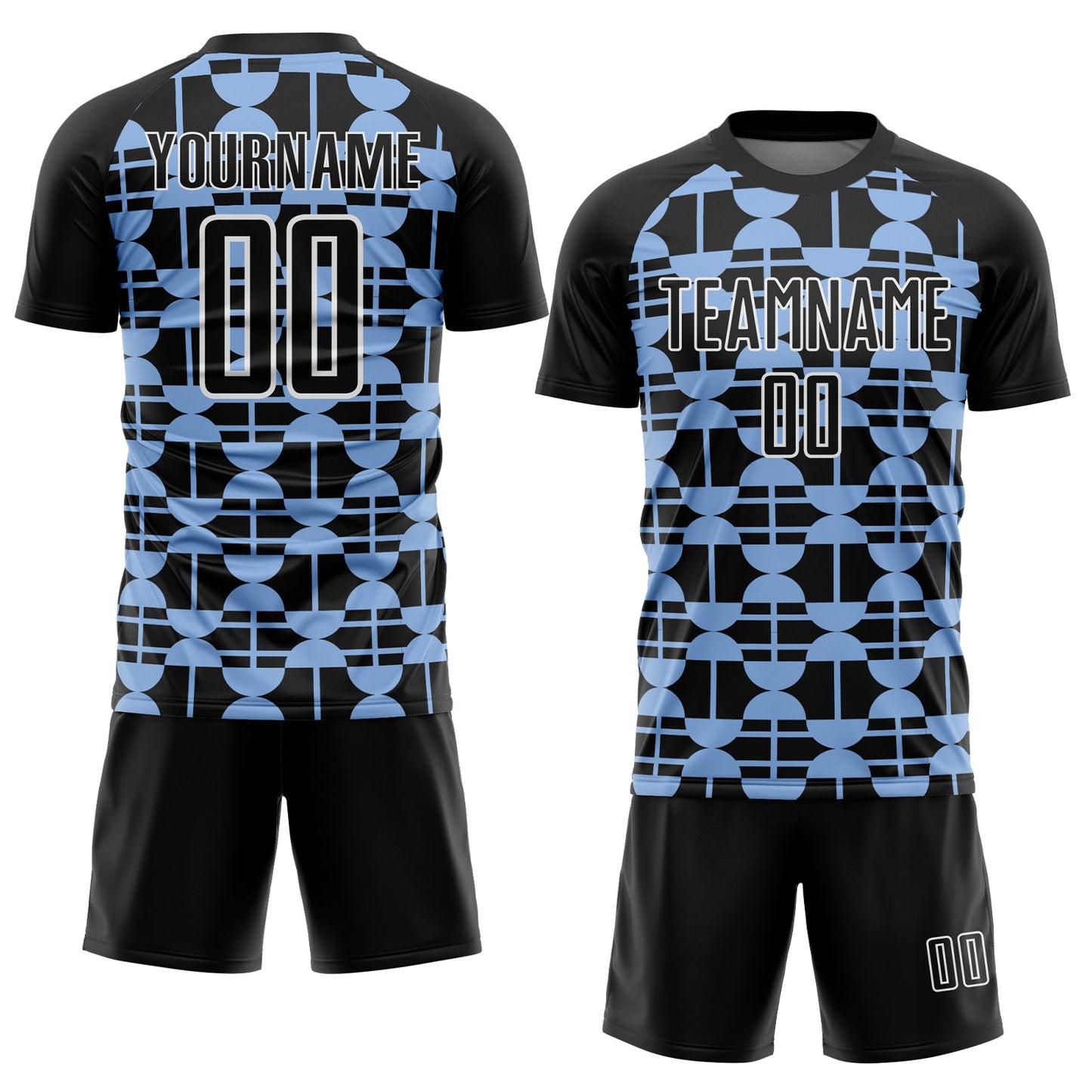 Custom Black Light Blue-White Geometric Shapes Sublimation Soccer Uniform Jersey view 2