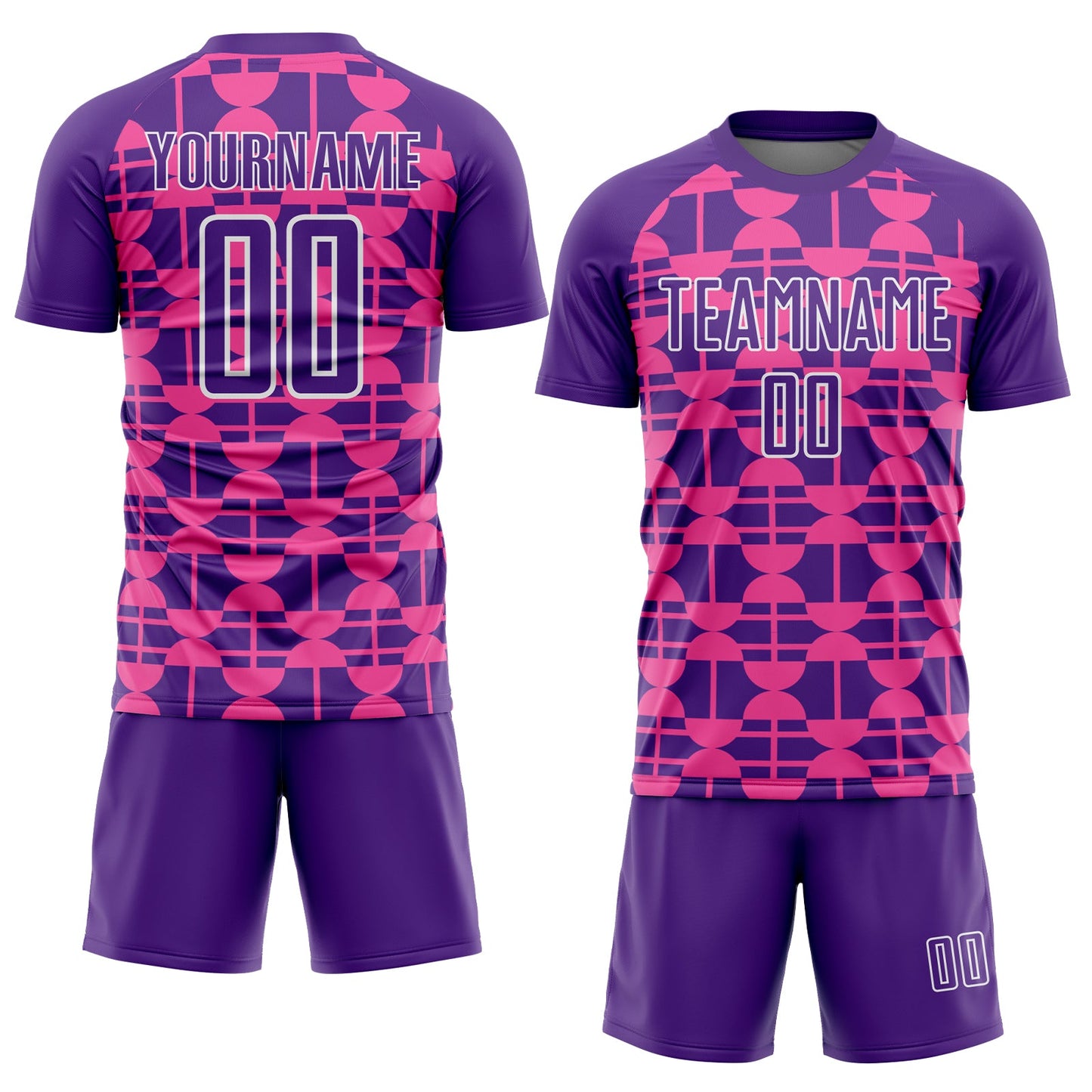 Custom Purple Pink-White Geometric Shapes Sublimation Soccer Uniform Jersey view 2
