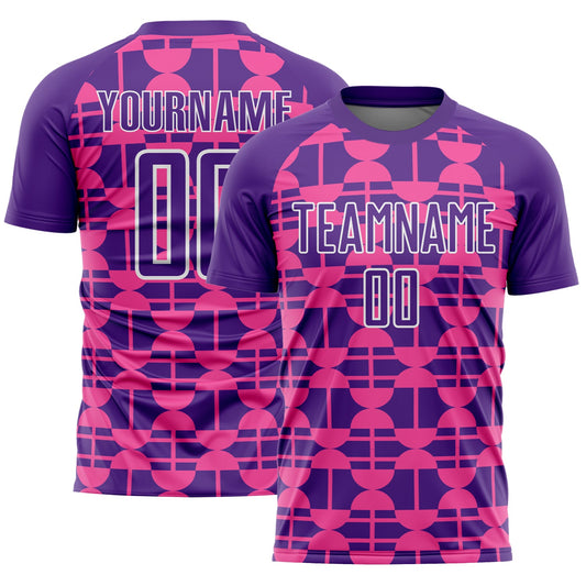 Custom Purple Pink-White Geometric Shapes Sublimation Soccer Uniform Jersey - Main View
