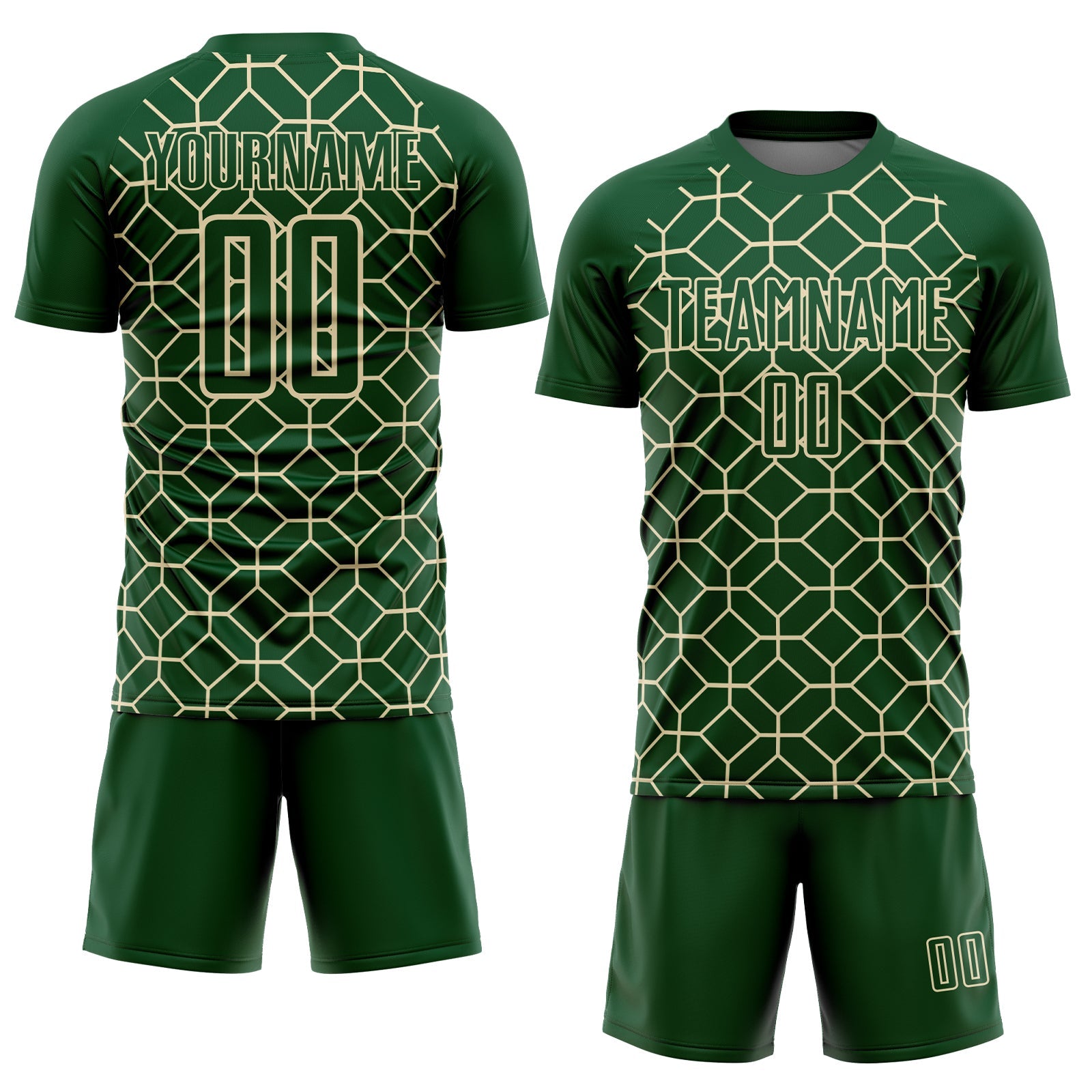 Custom Green City Cream Geometric Shapes Sublimation Soccer Uniform Jersey view 2