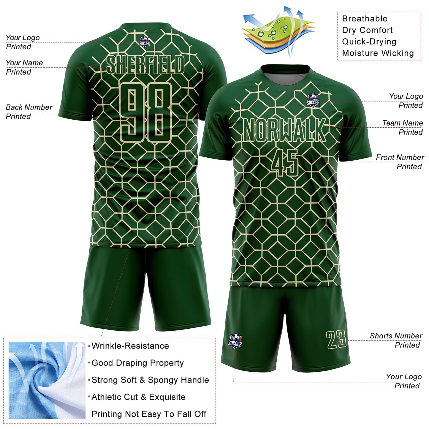 Custom Green City Cream Geometric Shapes Sublimation Soccer Uniform Jersey view 4