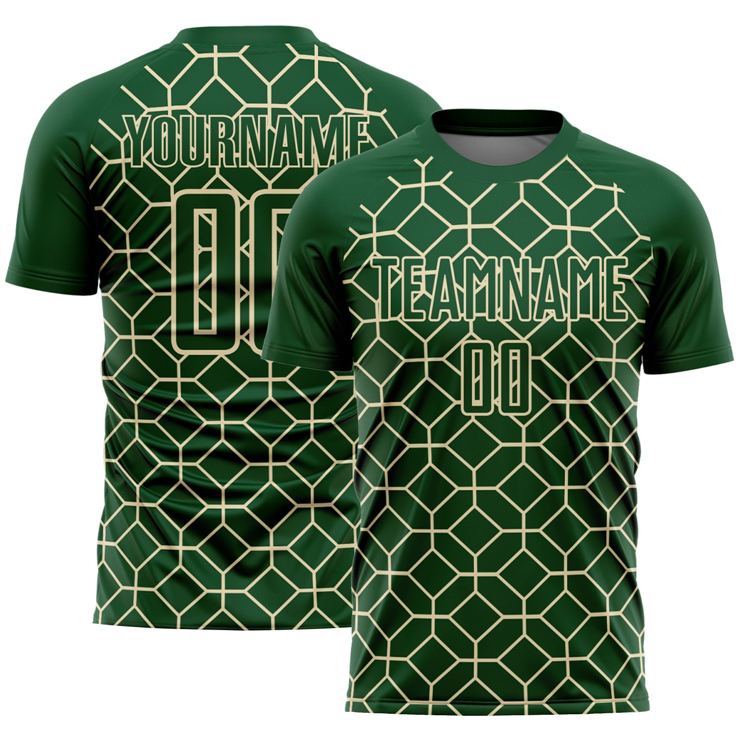 Custom Green City Cream Geometric Shapes Sublimation Soccer Uniform Jersey - Main View