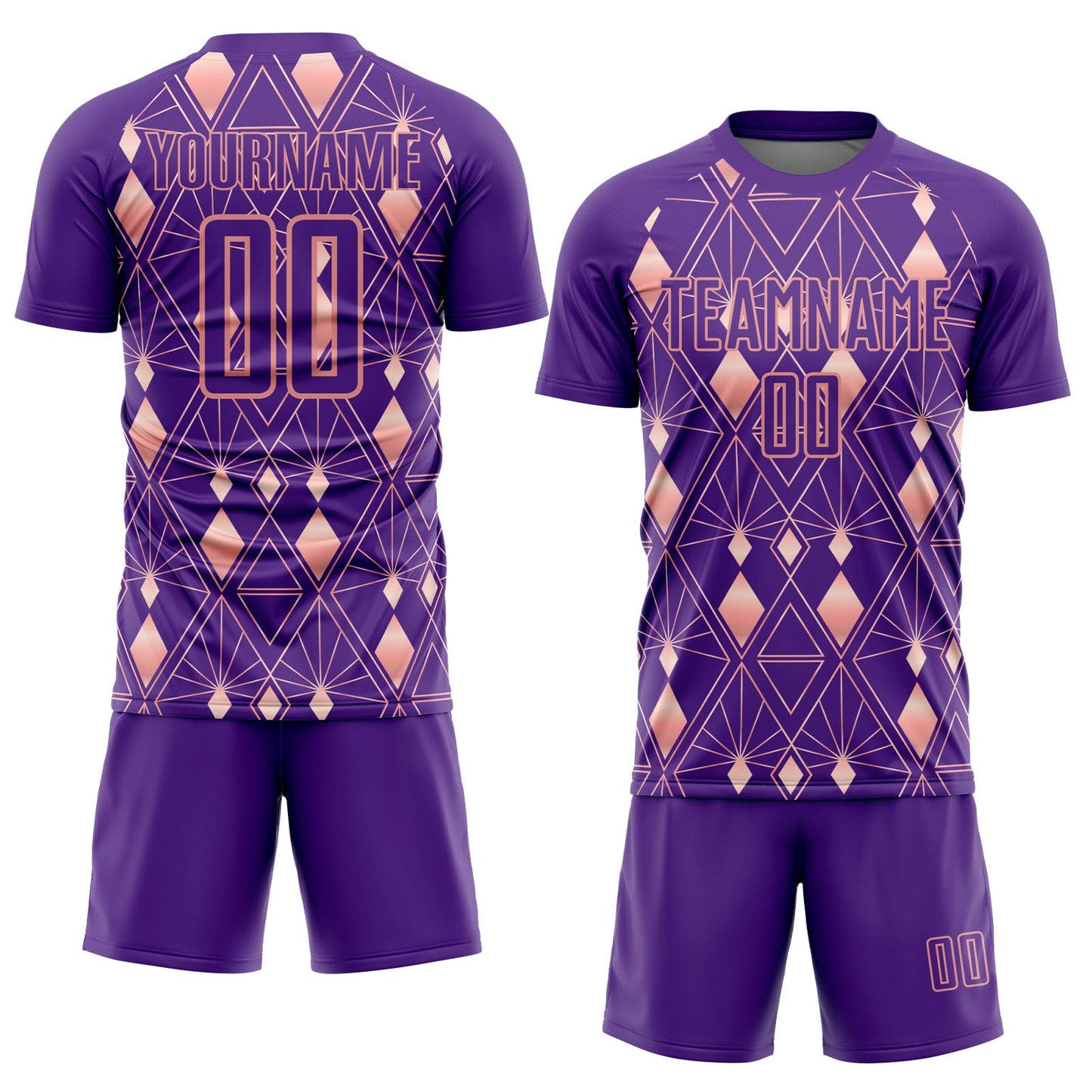 Custom Purple Light Pink Geometric Shapes Sublimation Soccer Uniform Jersey view 2