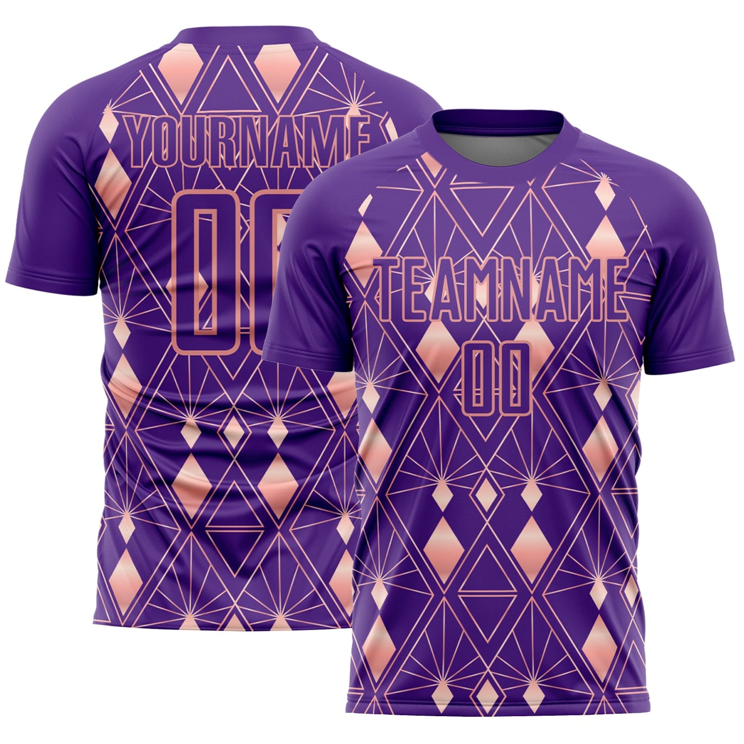 Custom Purple Light Pink Geometric Shapes Sublimation Soccer Uniform Jersey - Main View