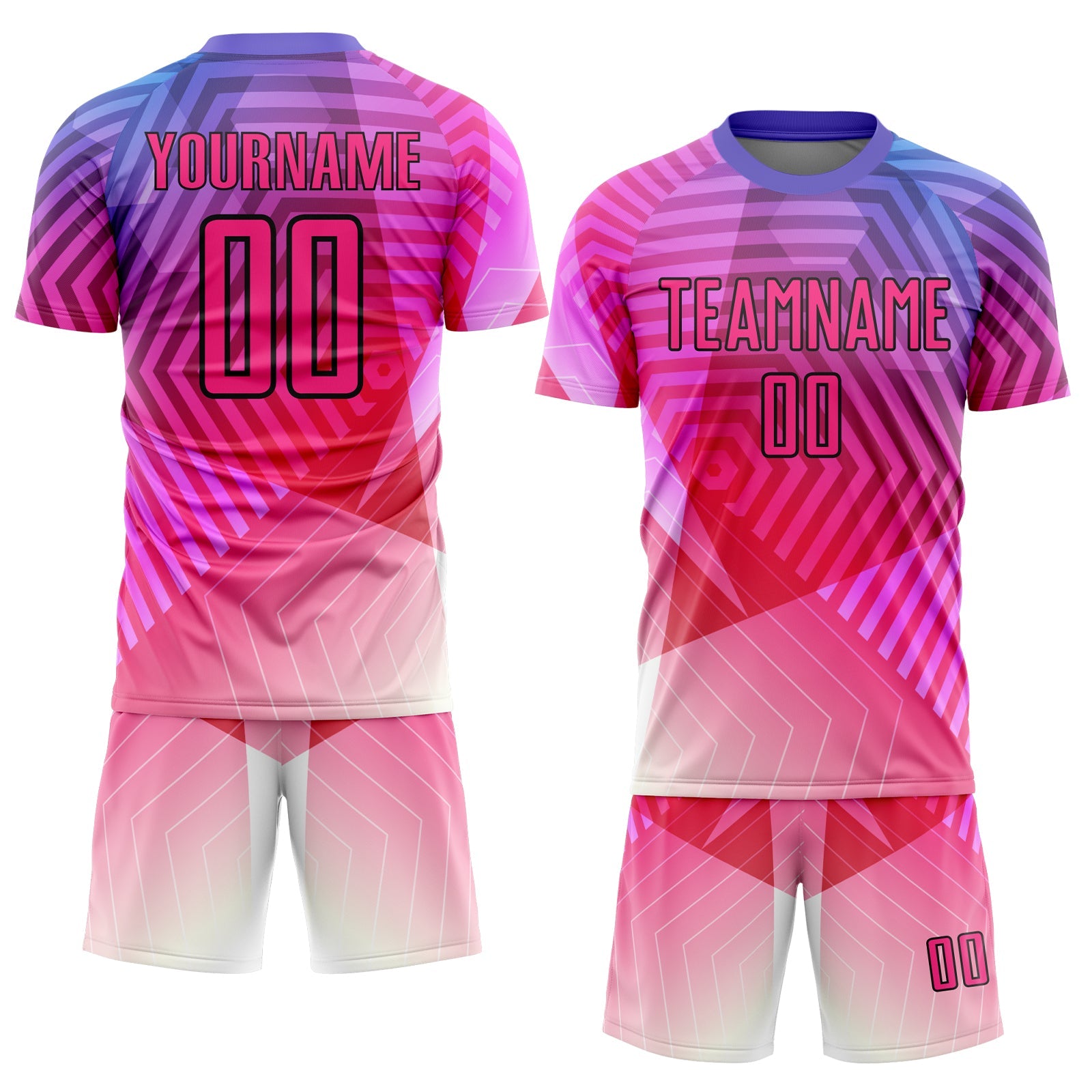 Custom Purple Pink-Black Geometric Shapes Sublimation Soccer Uniform Jersey view 2