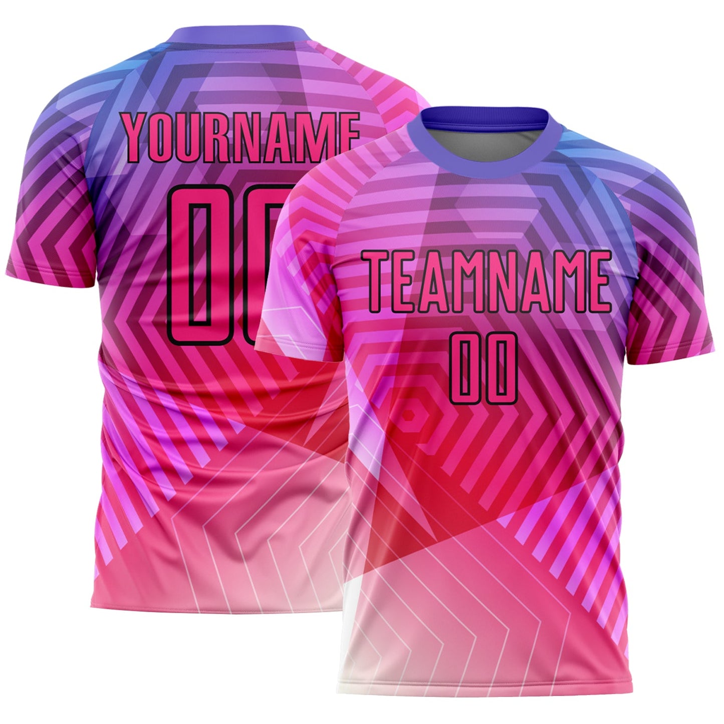 Custom Purple Pink-Black Geometric Shapes Sublimation Soccer Uniform Jersey - Main View
