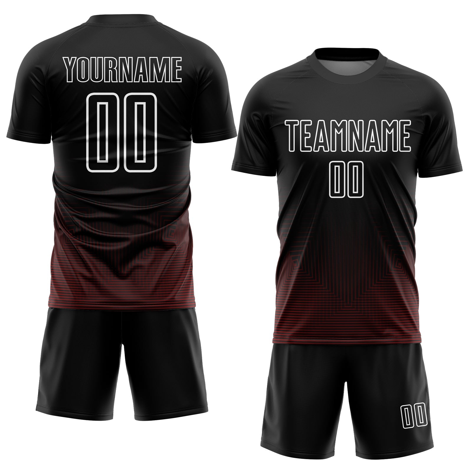 Custom Black Red-White Geometric Lines Sublimation Soccer Uniform Jersey view 2