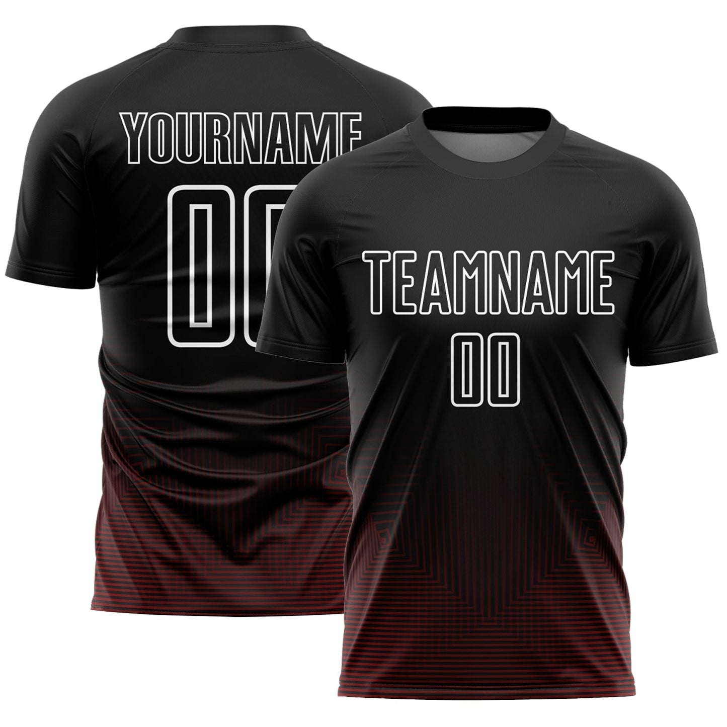 Custom Black Red-White Geometric Lines Sublimation Soccer Uniform Jersey - Main View