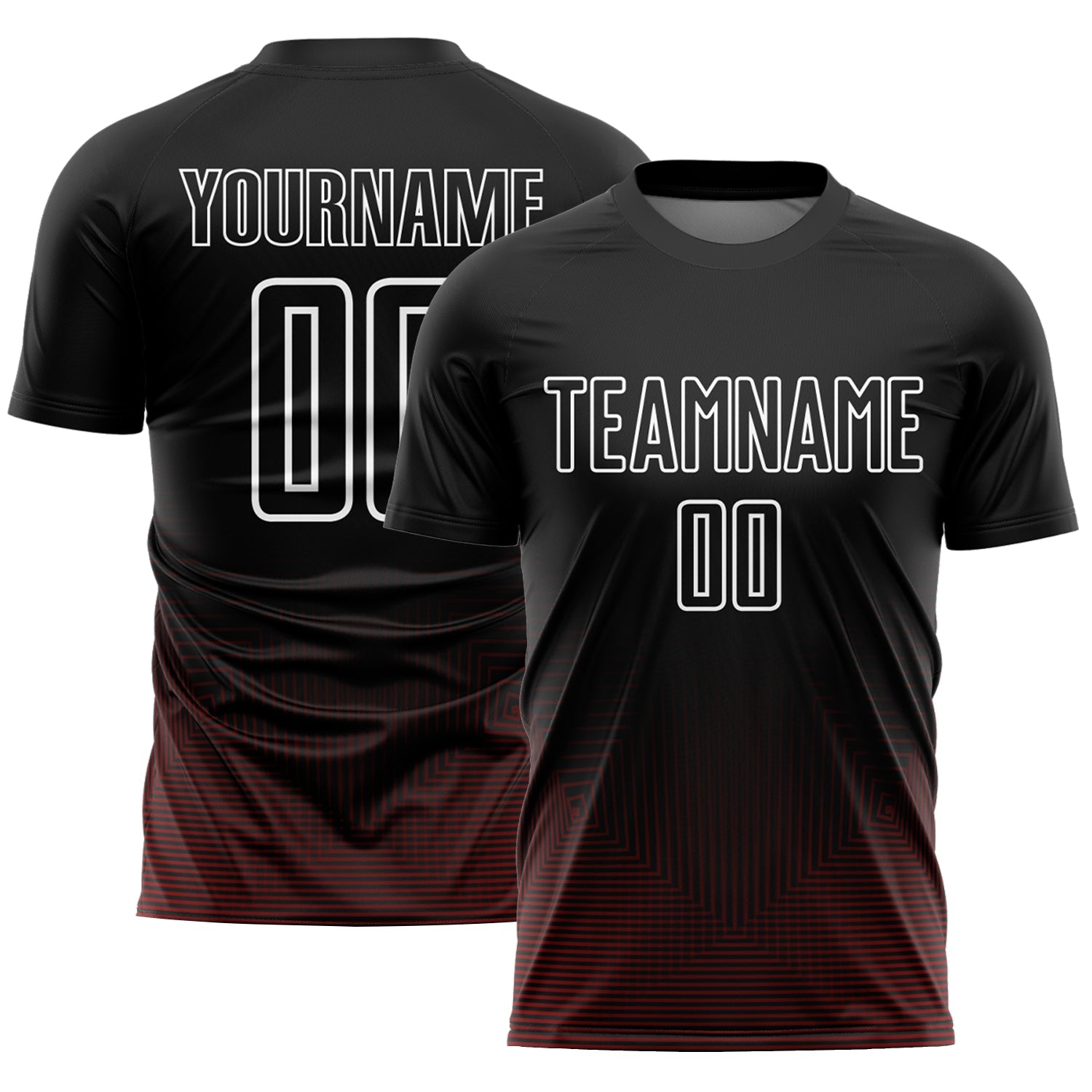 Custom Black Red-White Geometric Lines Sublimation Soccer Uniform Jersey - Main View