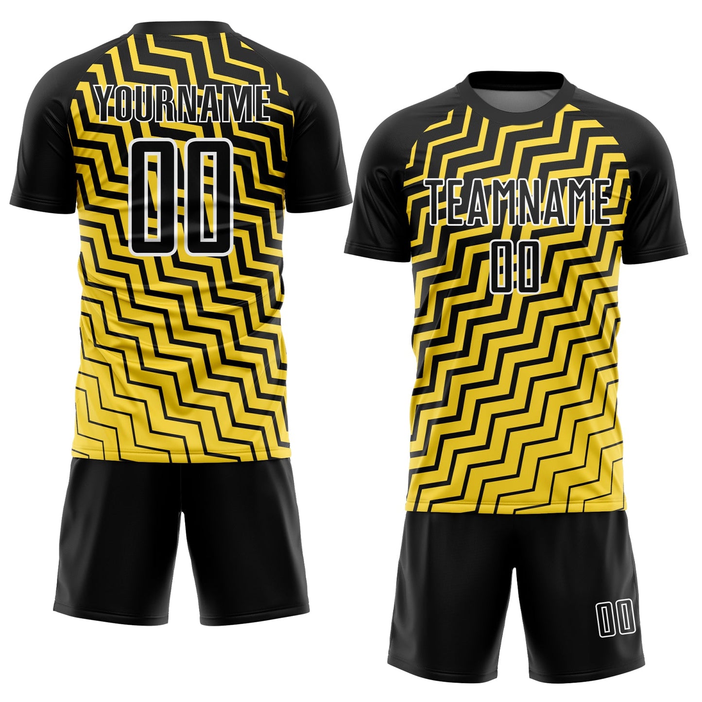 Custom Yellow Black-White Geometric Lines Sublimation Soccer Uniform Jersey view 2