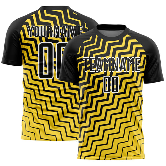 Custom Yellow Black-White Geometric Lines Sublimation Soccer Uniform Jersey - Main View
