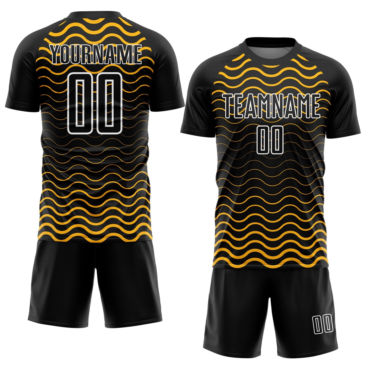 Custom Black Gold-White Geometric Lines Sublimation Soccer Uniform Jersey view 2