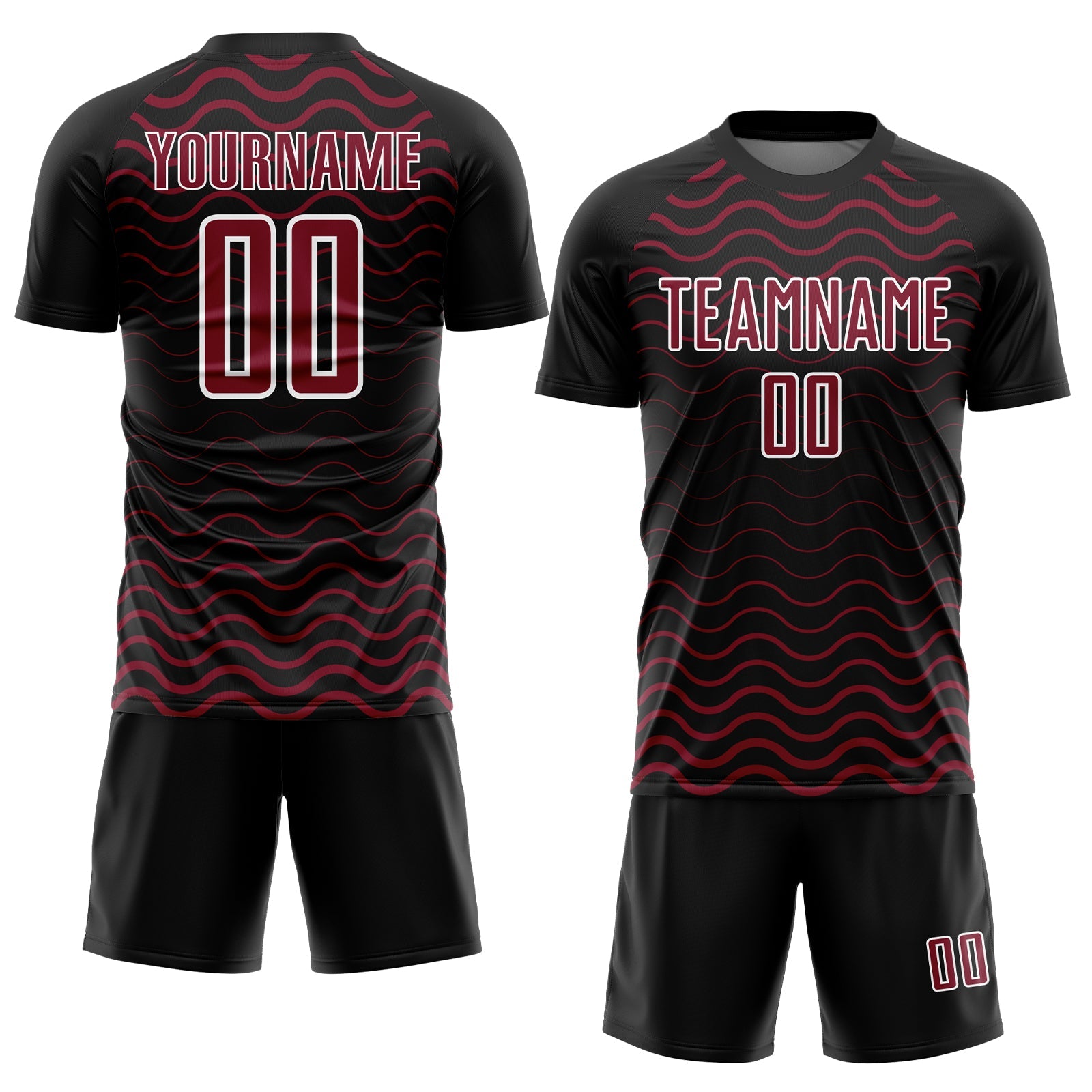 Custom Black Crimson-White Geometric Lines Sublimation Soccer Uniform Jersey view 2