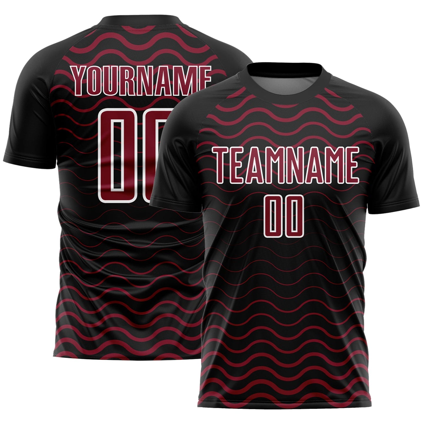 Custom Black Crimson-White Geometric Lines Sublimation Soccer Uniform Jersey - Main View