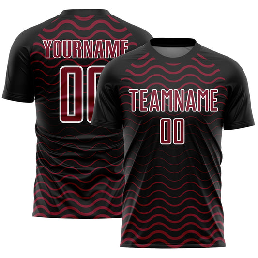 Custom Black Crimson-White Geometric Lines Sublimation Soccer Uniform Jersey - Main View
