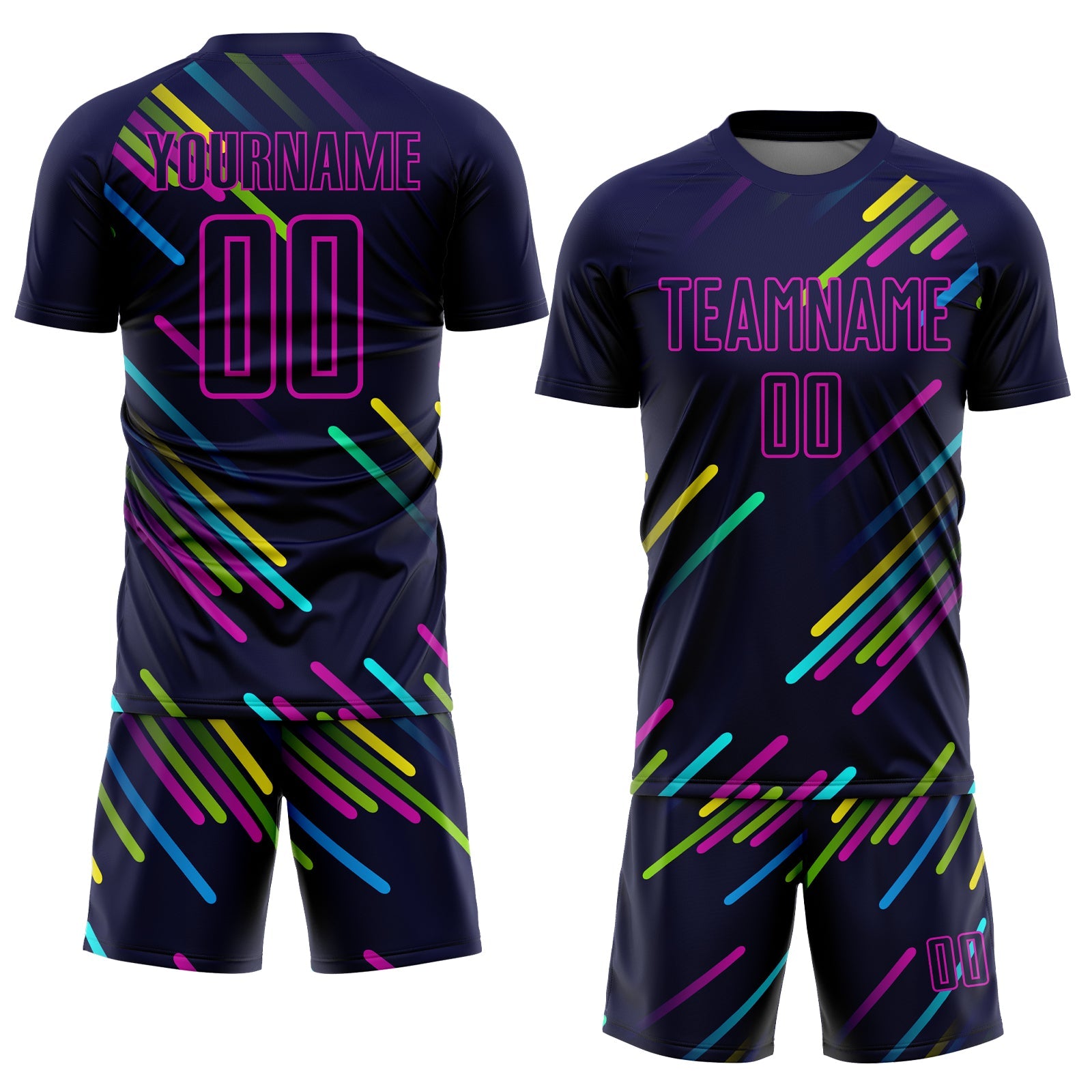 Custom Navy Pink Lines Sublimation Soccer Uniform Jersey view 2