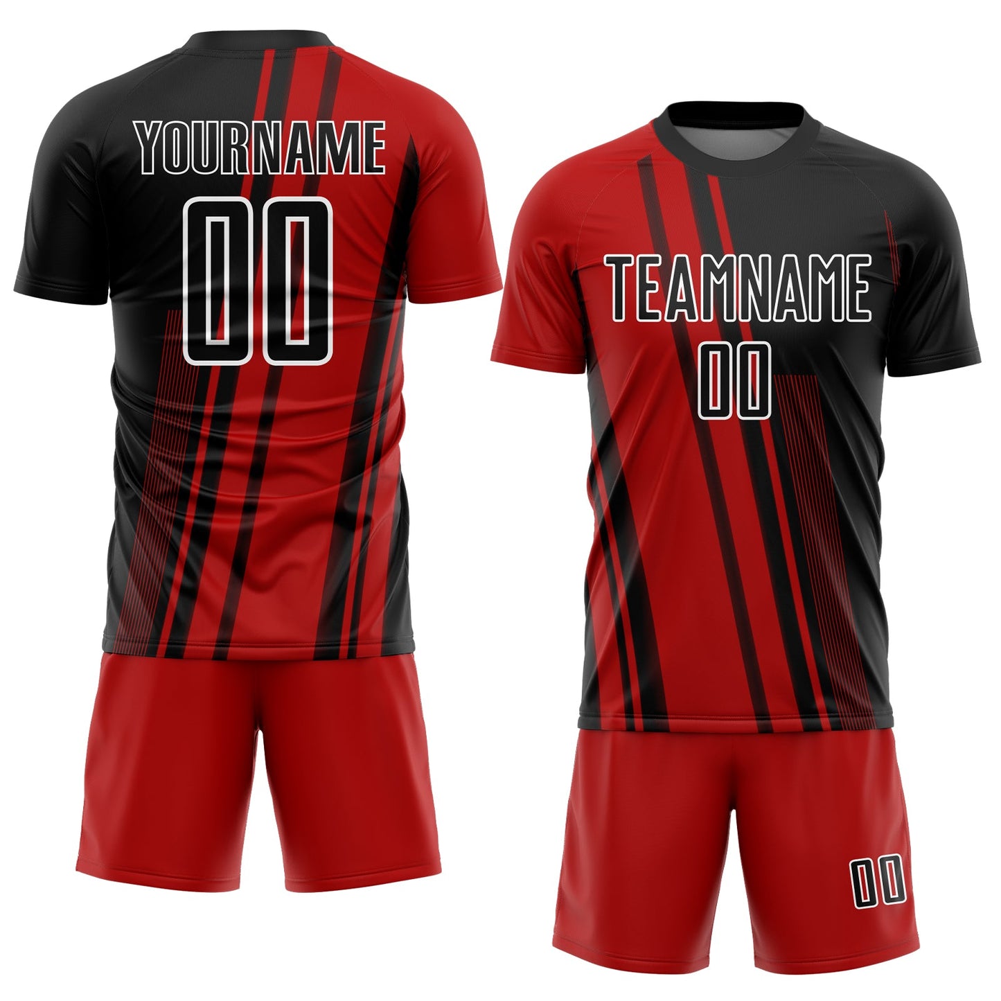Custom Red Black-White Lines Sublimation Soccer Uniform Jersey view 2