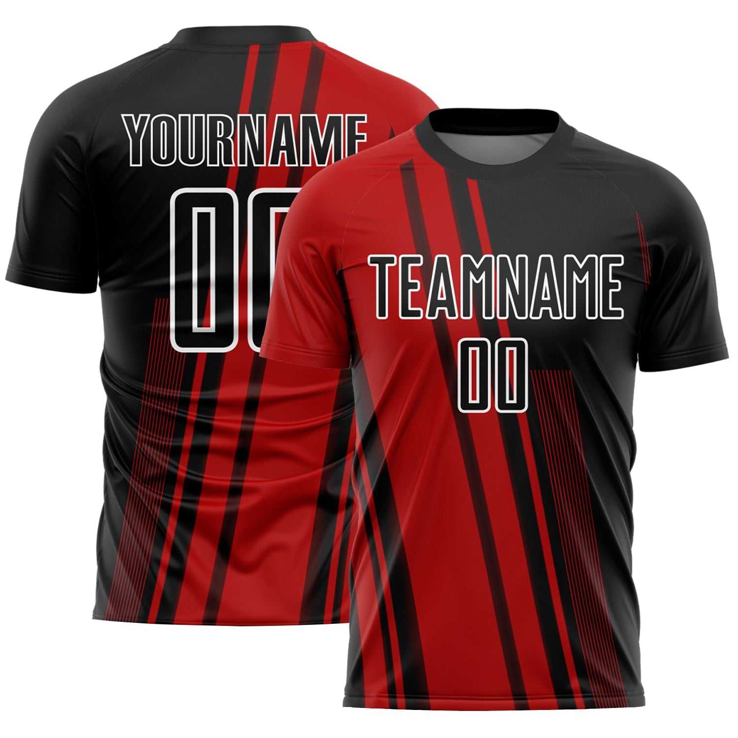 Custom Red Black-White Lines Sublimation Soccer Uniform Jersey - Main View