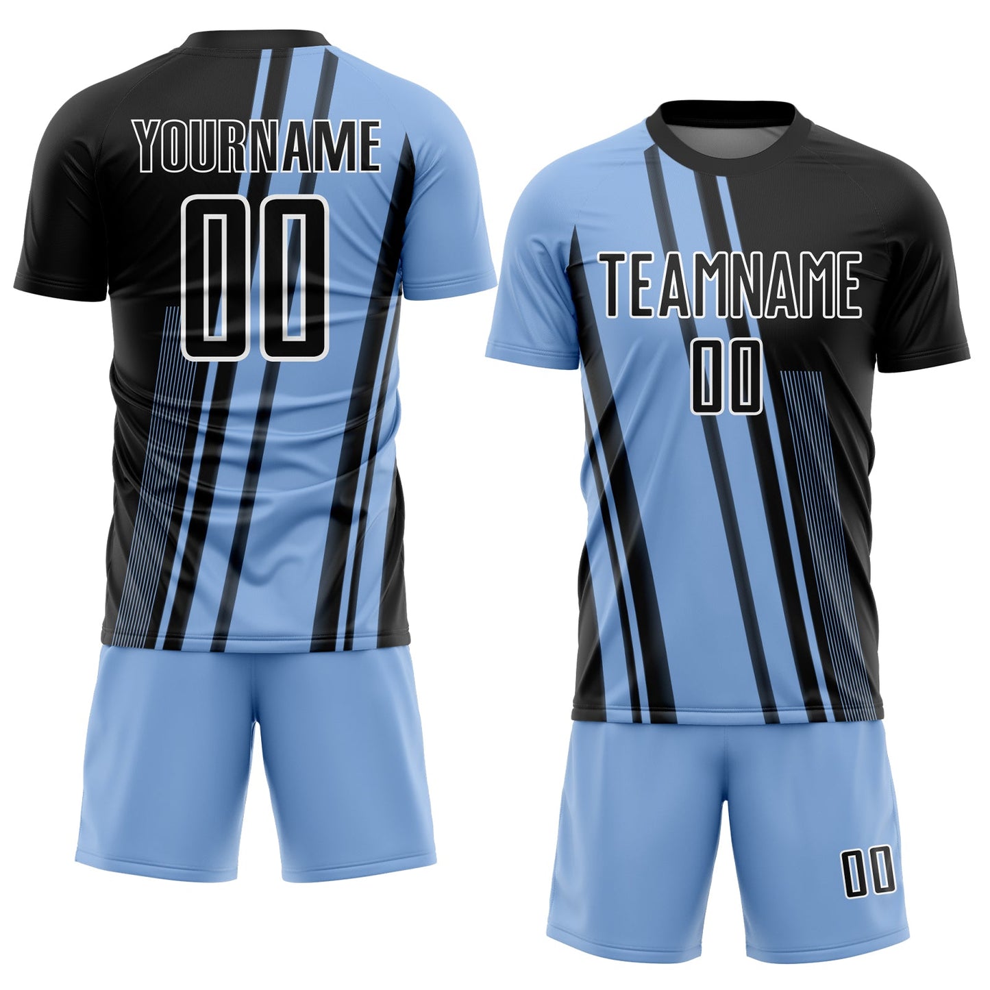 Custom Light Blue Black-White Lines Sublimation Soccer Uniform Jersey view 2