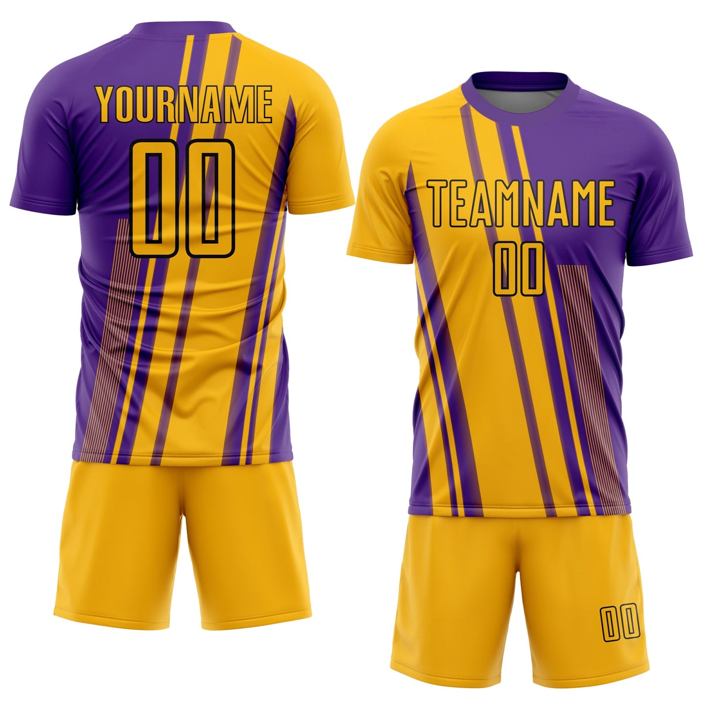Custom Gold Purple-White Lines Sublimation Soccer Uniform Jersey view 2