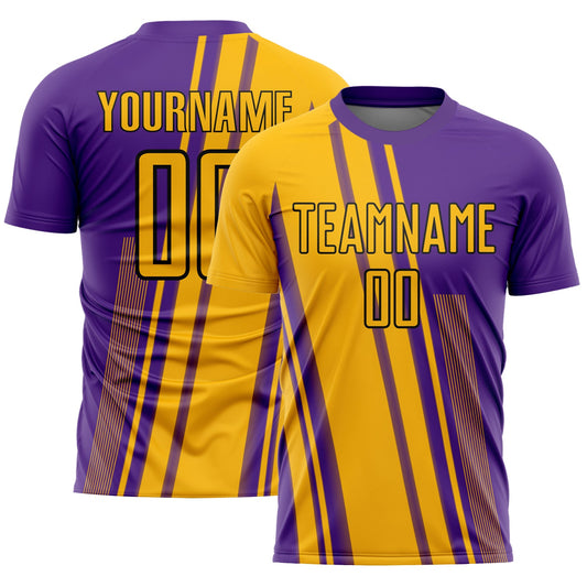 Custom Gold Purple-White Lines Sublimation Soccer Uniform Jersey - Main View