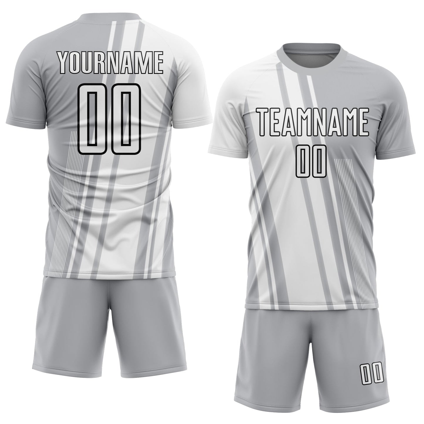 Custom Gray White-Black Lines Sublimation Soccer Uniform Jersey view 2