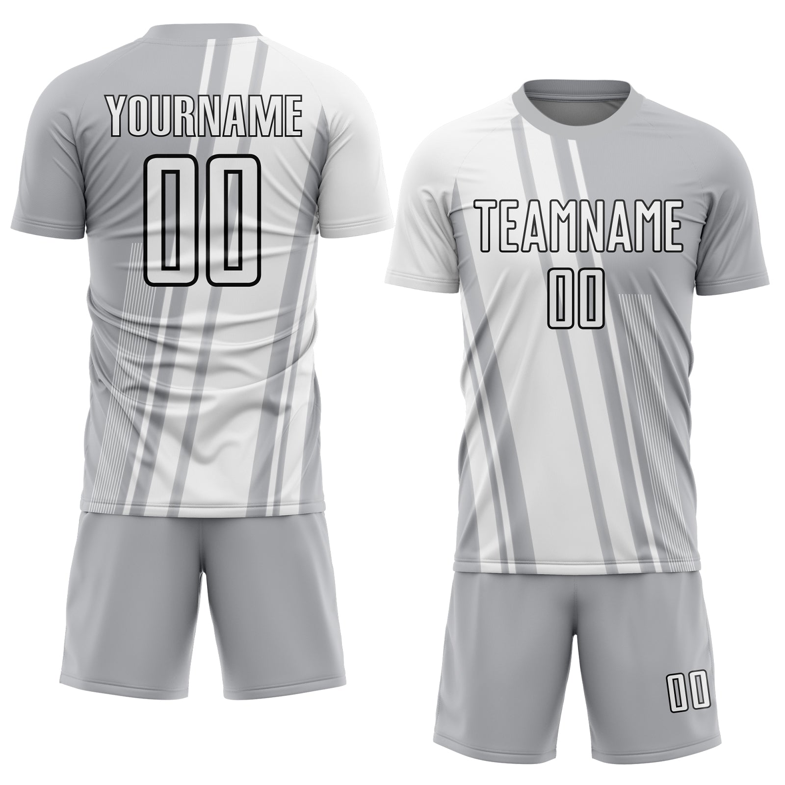 Custom Gray White-Black Lines Sublimation Soccer Uniform Jersey view 2