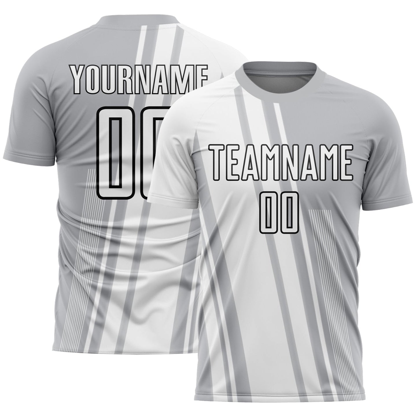 Custom Gray White-Black Lines Sublimation Soccer Uniform Jersey - Main View