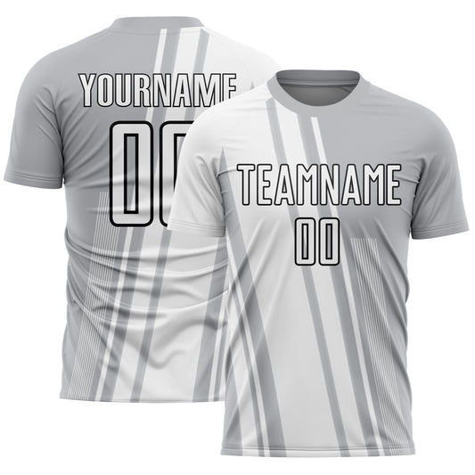 Custom Gray White-Black Lines Sublimation Soccer Uniform Jersey - Main View