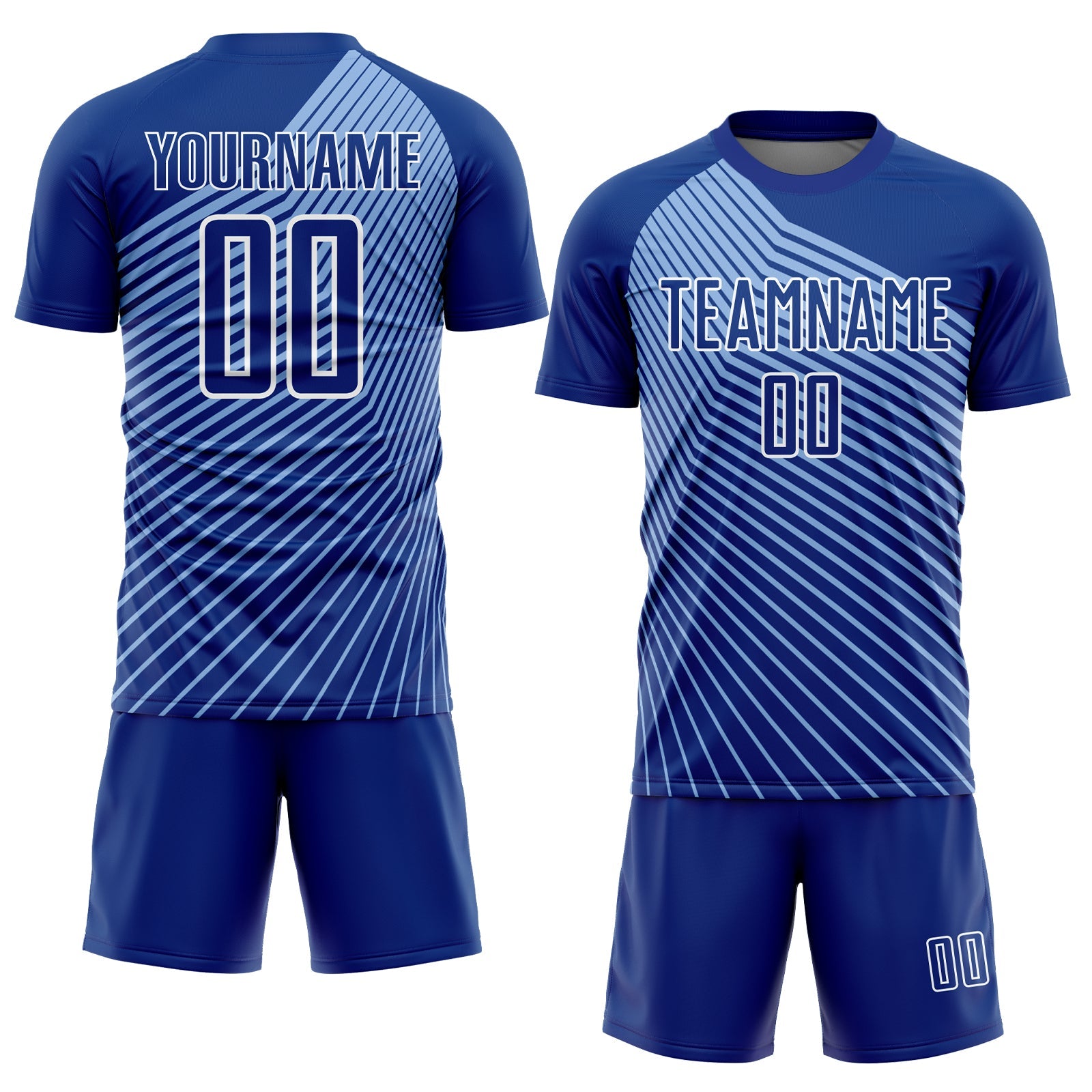 Custom Royal Light Blue-White Lines Sublimation Soccer Uniform Jersey view 2