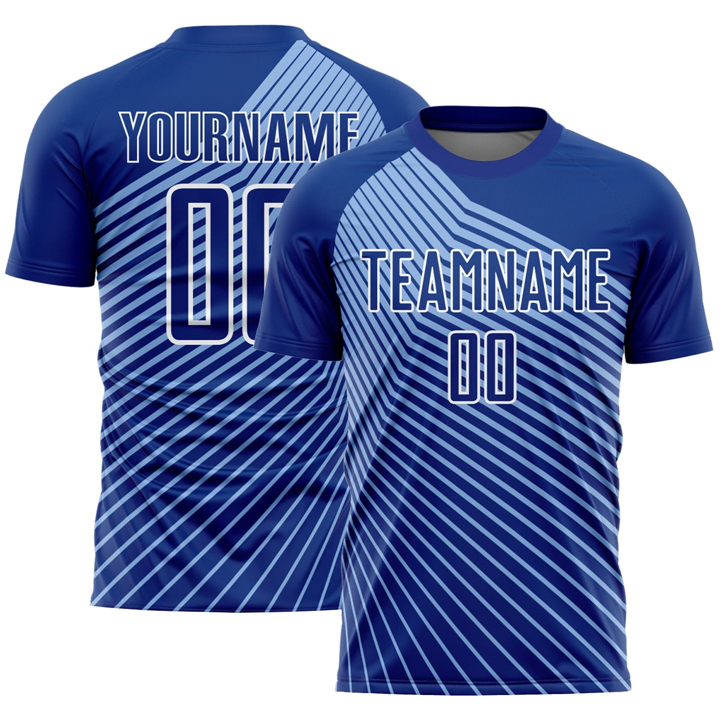Custom Royal Light Blue-White Lines Sublimation Soccer Uniform Jersey - Main View
