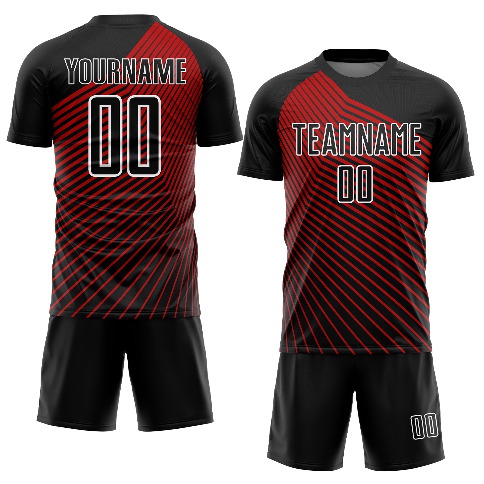 Custom Black Red-White Lines Sublimation Soccer Uniform Jersey view 2