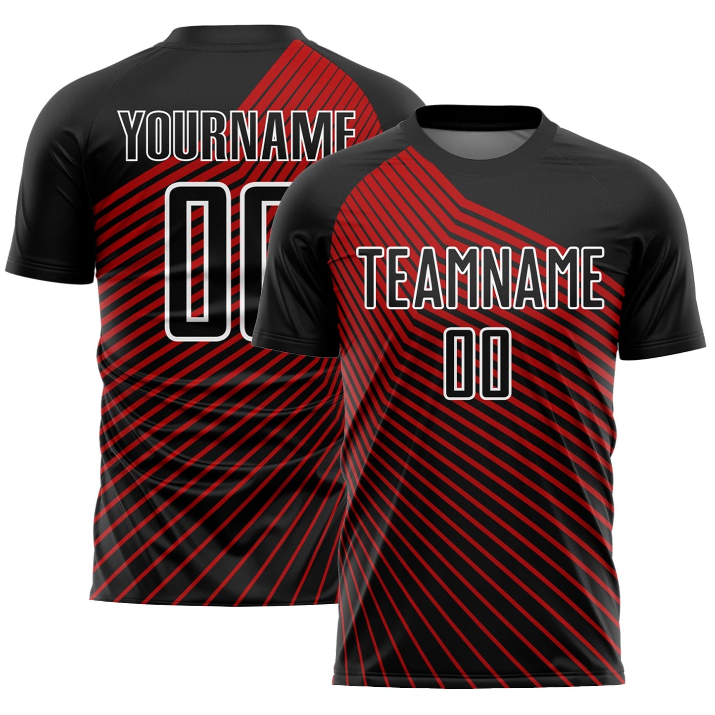 Custom Black Red-White Lines Sublimation Soccer Uniform Jersey - Main View