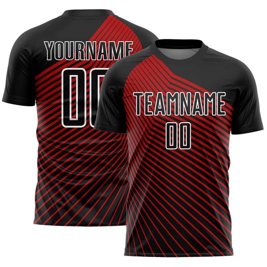 Custom Black Red-White Lines Sublimation Soccer Uniform Jersey - Main View