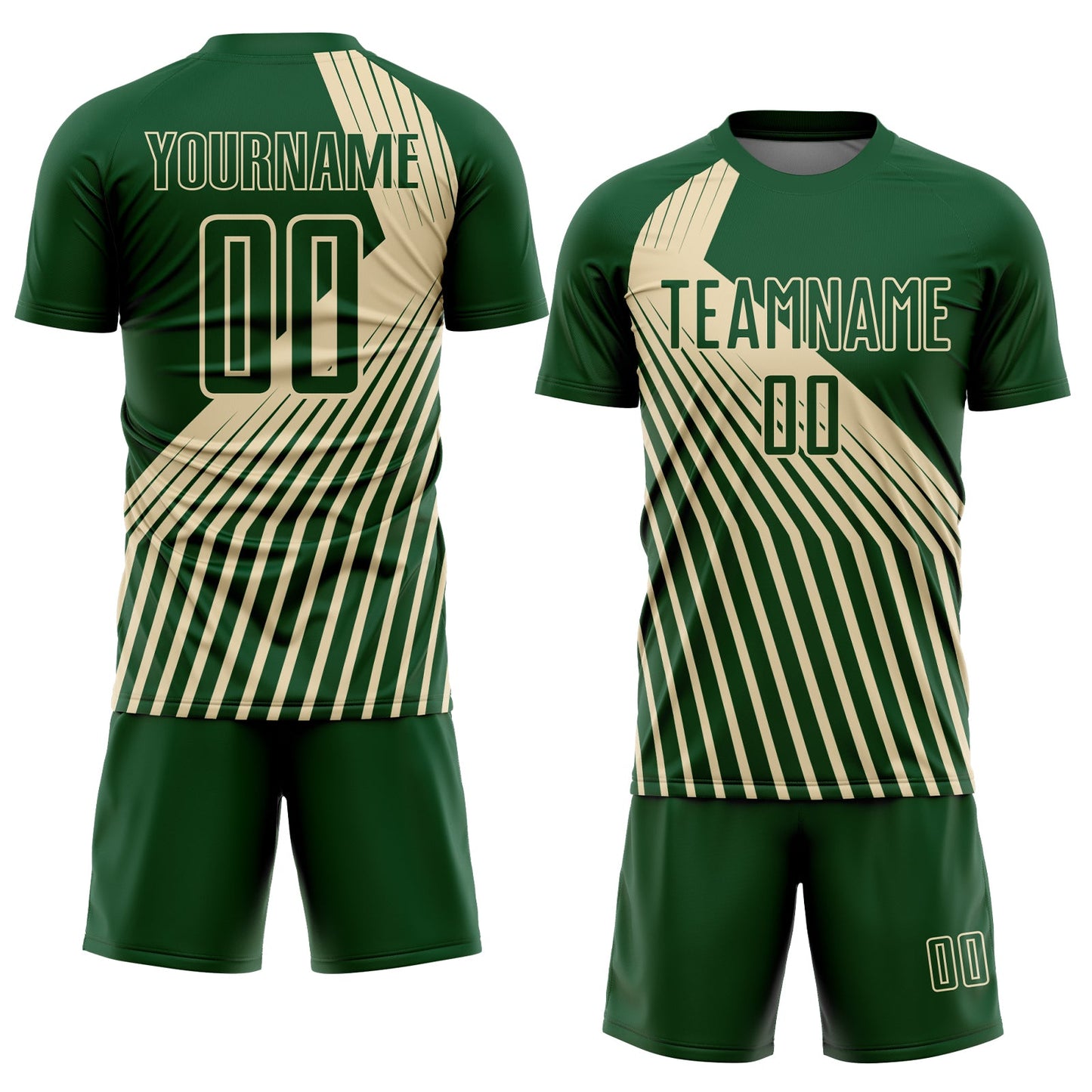 Custom Green Cream Lines Sublimation Soccer Uniform Jersey view 2