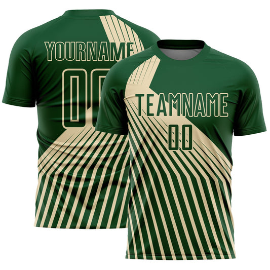 Custom Green Cream Lines Sublimation Soccer Uniform Jersey - Main View