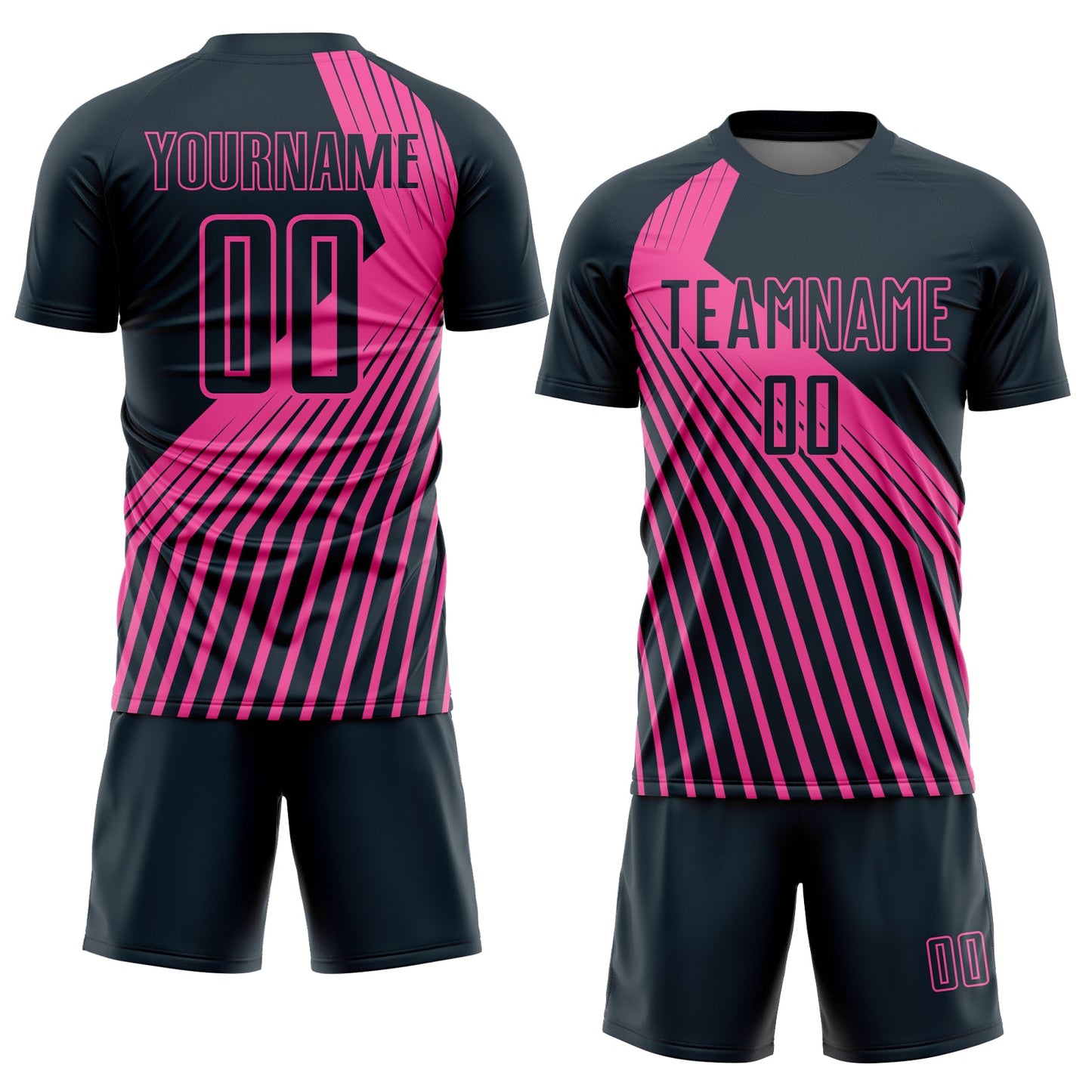 Custom Navy Pink Lines Sublimation Soccer Uniform Jersey view 2