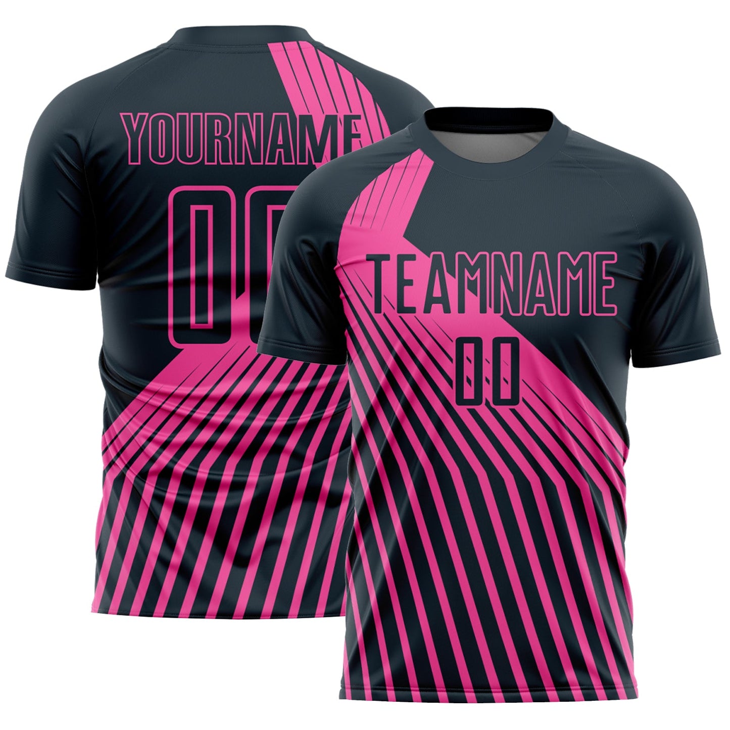 Custom Navy Pink Lines Sublimation Soccer Uniform Jersey - Main View