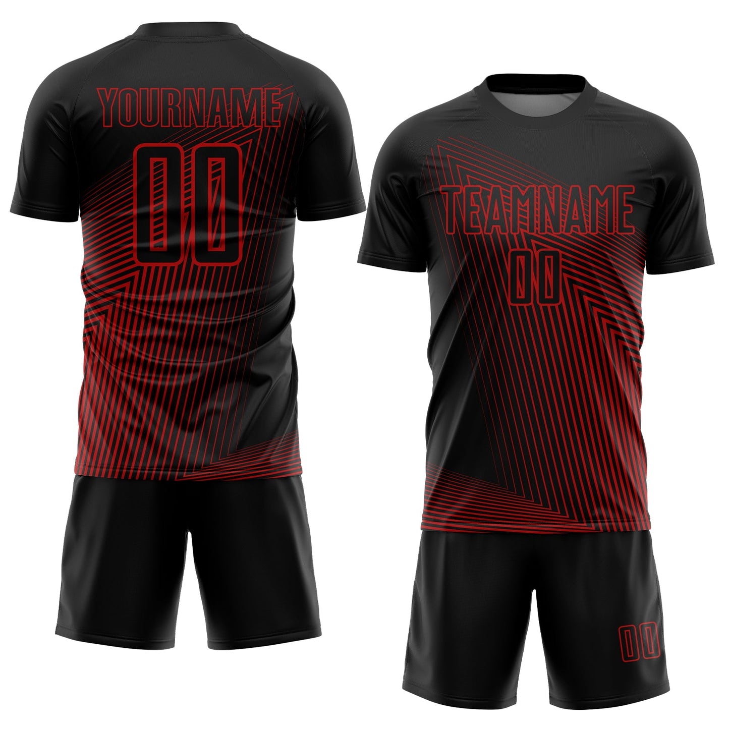Custom Black Red Lines Sublimation Soccer Uniform Jersey view 2