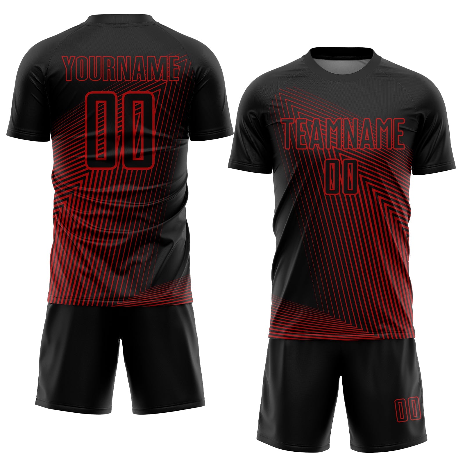 Custom Black Red Lines Sublimation Soccer Uniform Jersey view 2