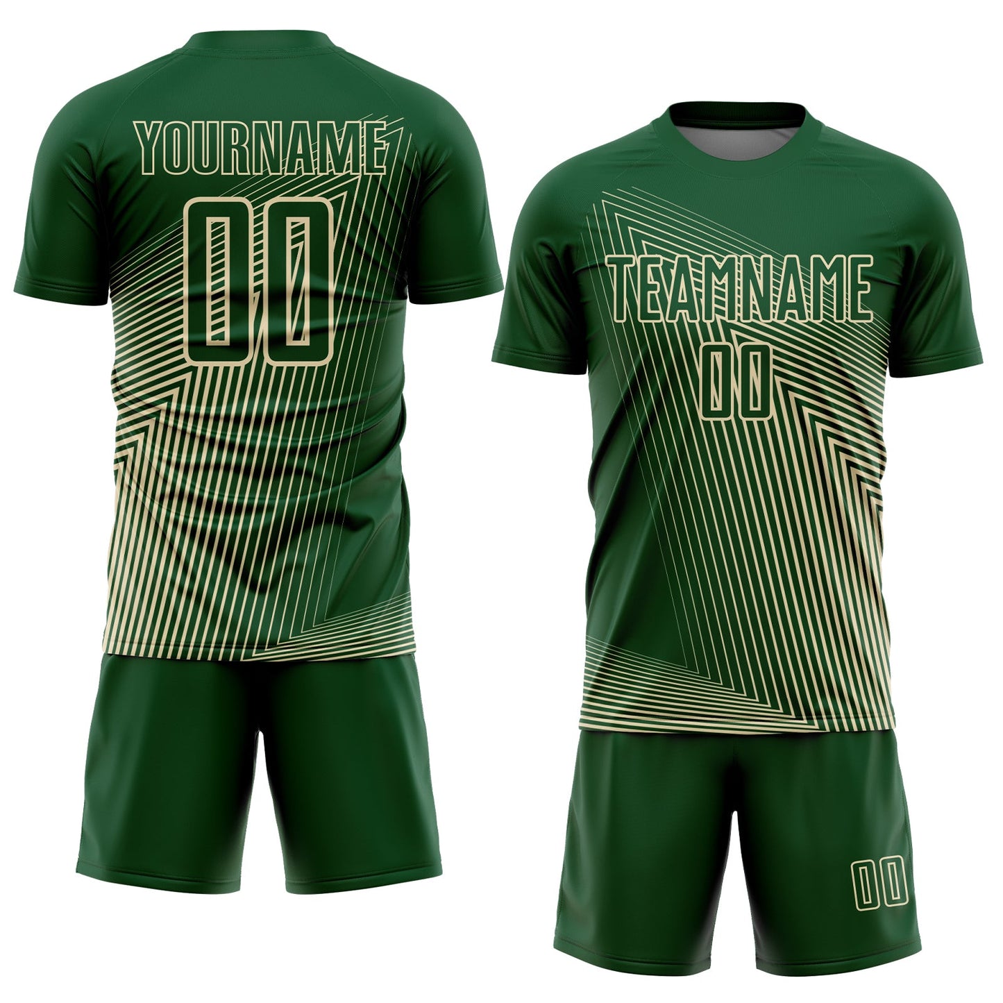 Custom Green Cream Lines Sublimation Soccer Uniform Jersey view 2