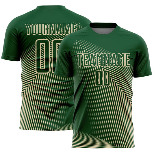 Custom Green Cream Lines Sublimation Soccer Uniform Jersey - Main View