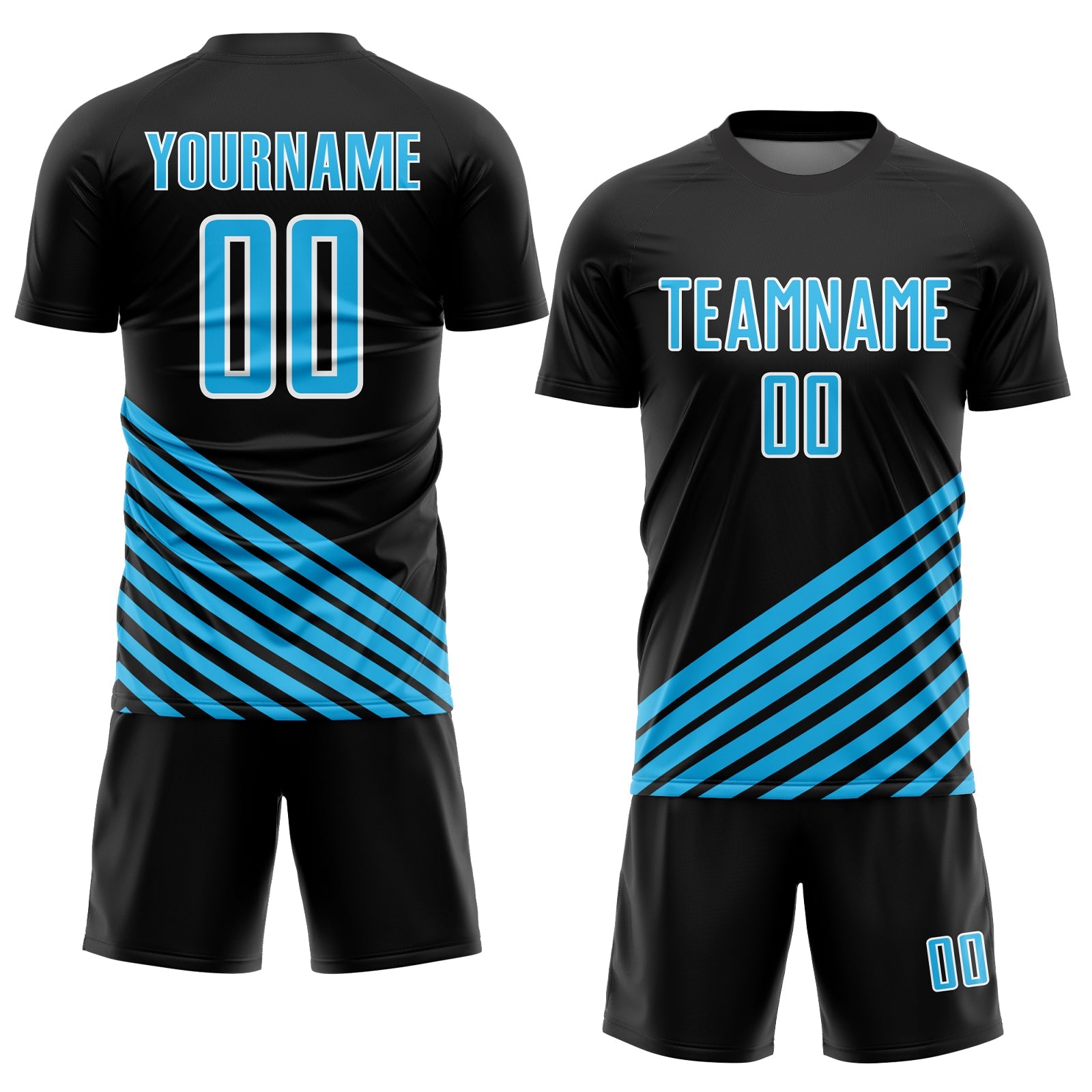 Custom Black Sky Blue-White Lines Sublimation Soccer Uniform Jersey view 2