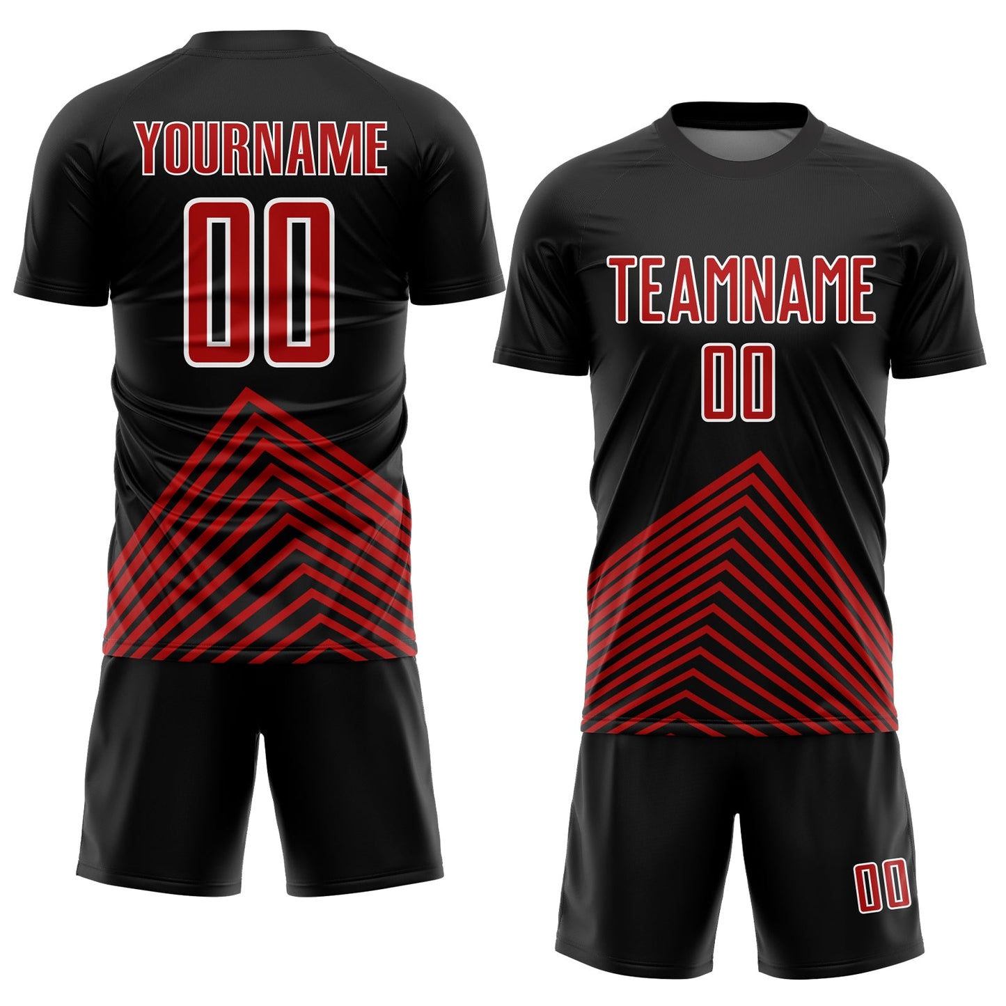 Custom Black Red-White Lines Sublimation Soccer Uniform Jersey view 2