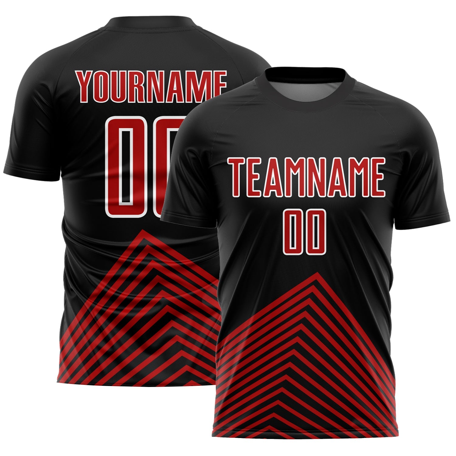 Custom Black Red-White Lines Sublimation Soccer Uniform Jersey - Main View