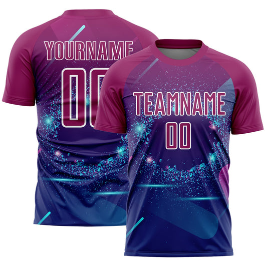 Custom Royal Purple-White Stars And Lines Sublimation Soccer Uniform Jersey - Main View