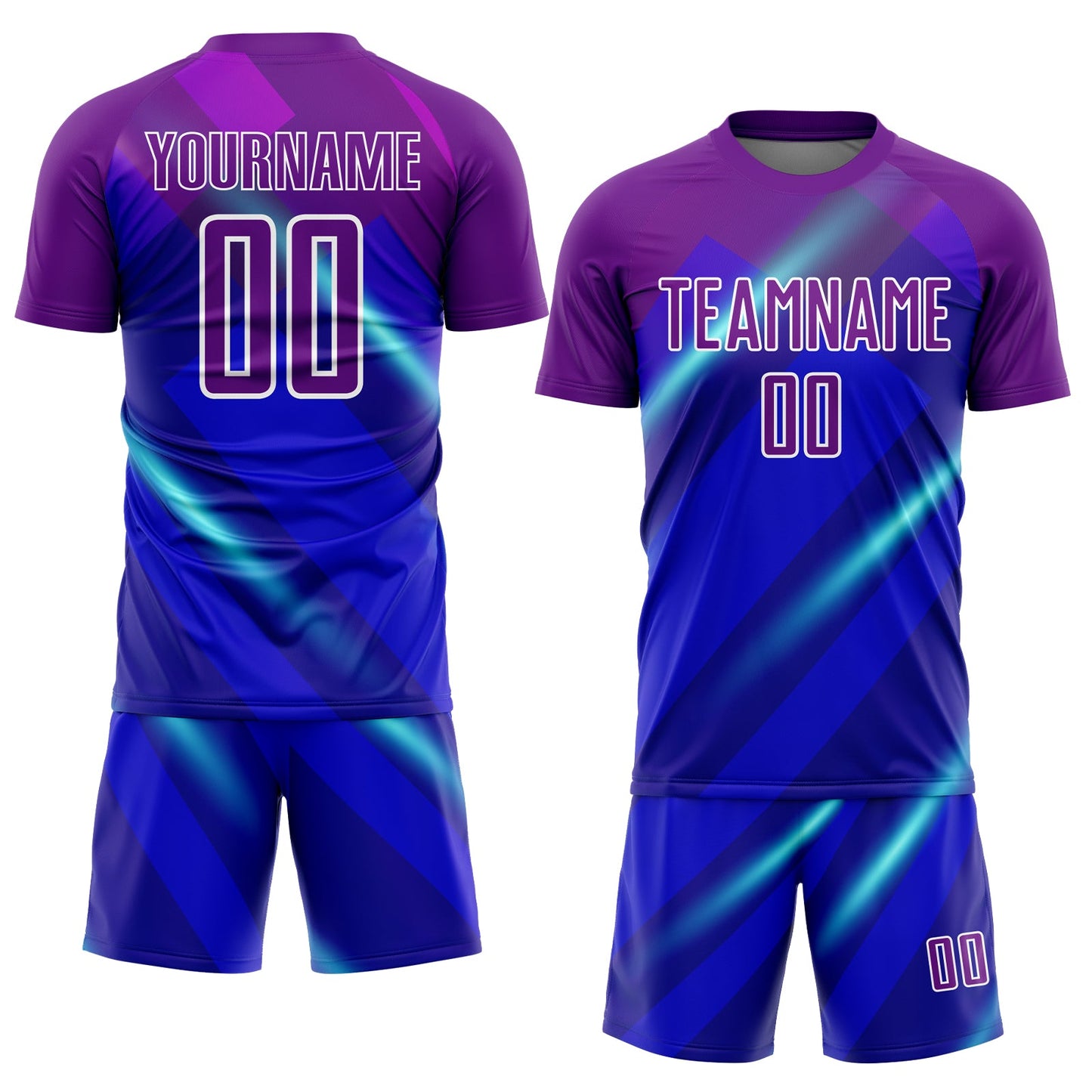 Custom Royal Purple-White Lines Sublimation Soccer Uniform Jersey view 2